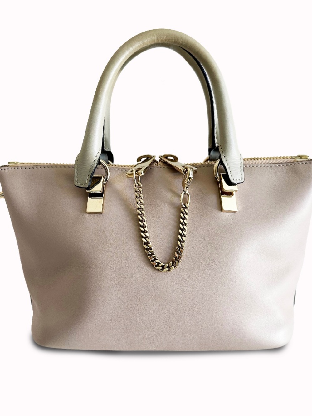 Chloé Two-Tone Leather Satchel Handbag with Detachable Shoulder Strap